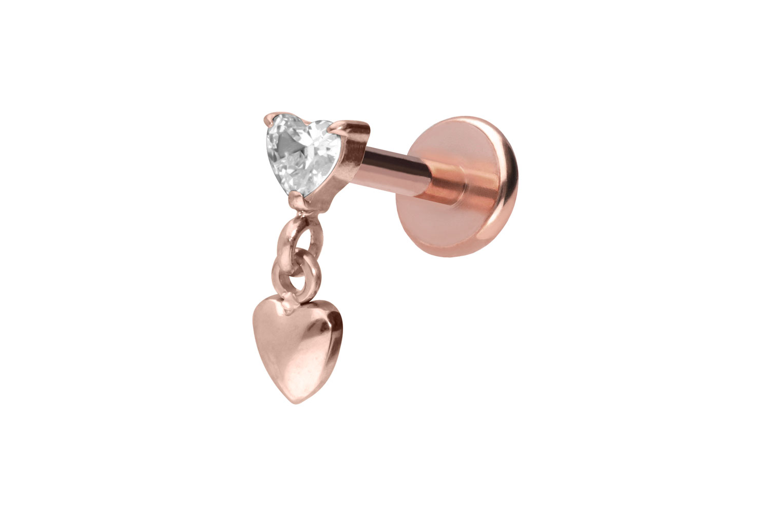 Titan Labret Piercing mit Push Fit 2 HERZEN